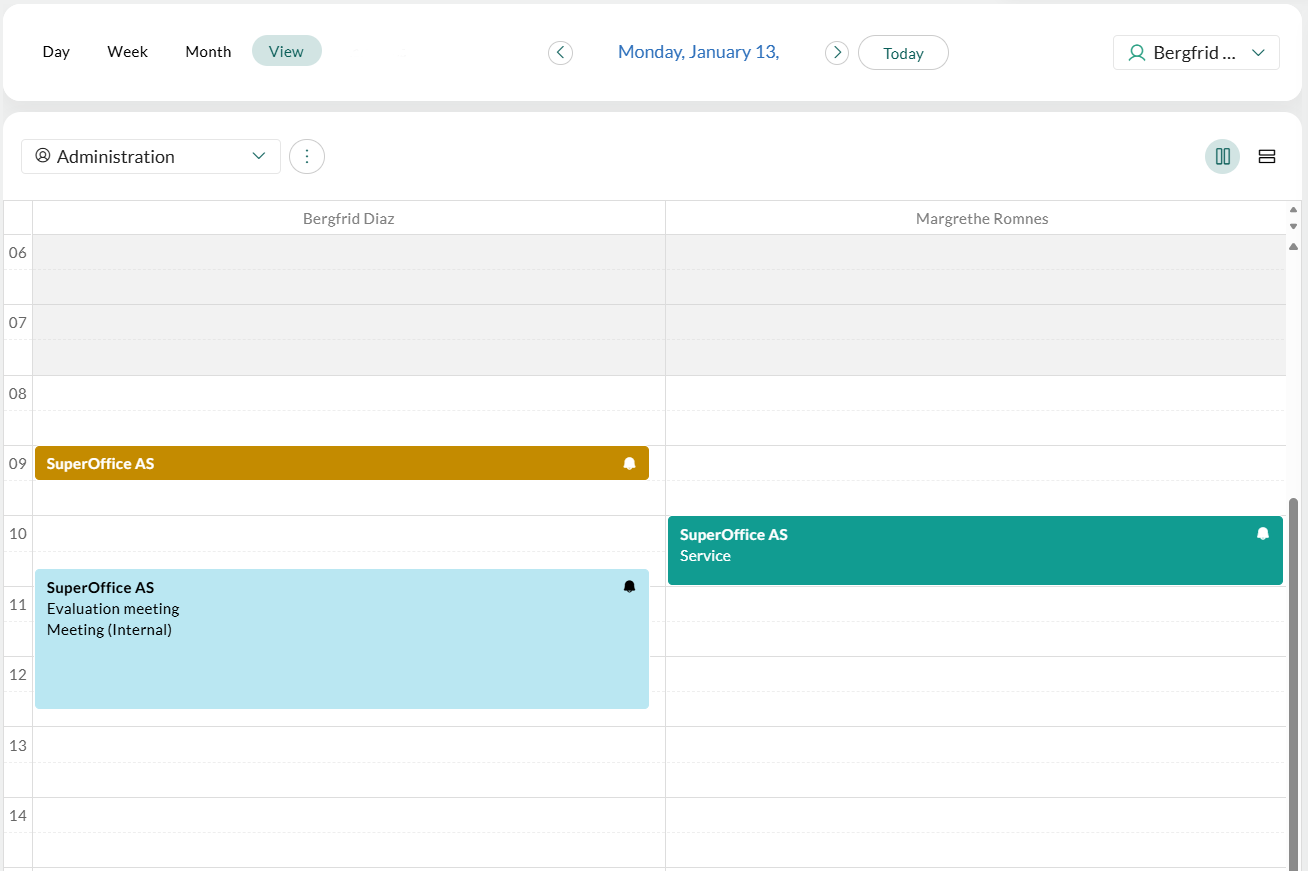 Scherm Agenda, tabblad Weergave -screenshot