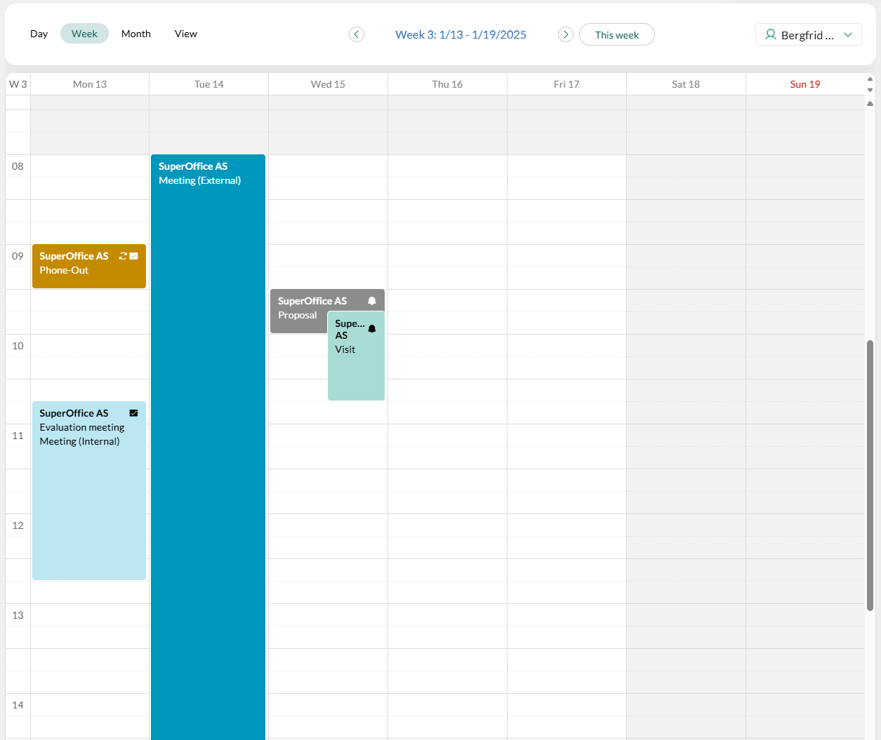 Scherm Agenda, tabblad Week -screenshot