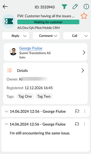 Request reply to a single message -app-screen