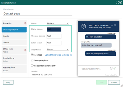 Chat - Configuration options for styling chat widget -screenshot