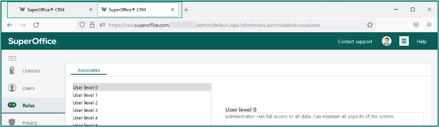 Settings and maintenance link from Sales opens new tab -screenshot